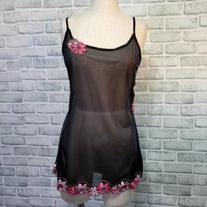 Y2K 2001 Victorias Secret M Black Mesh Floral Nightie Chemise Slip‎ Lingerie USA